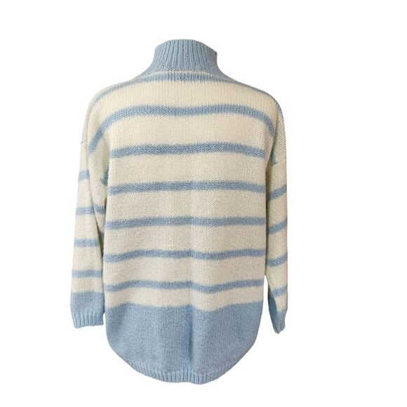 Diane Von Furstenberg Vintage Sweater Mock Neck 3/4 Sleeve 80's Blue White Large - Picture 3 of 10